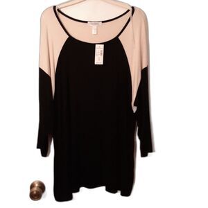 DressBarn Black Beige Knit Top Women's 1x New Nwt Scoop Neck